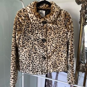 Black Poppy Faux Fur Leopard Print Jacket